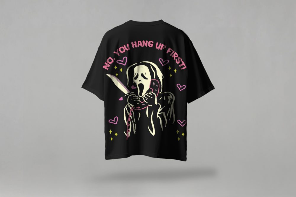 No You Hang Up First Black Printed T-shirt Free Size