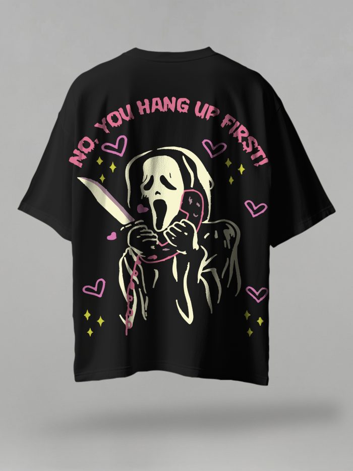 No You Hang Up First Black Printed T-shirt Free Size