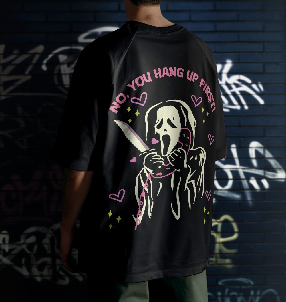 No You Hang Up First Black Printed T-shirt Free Size - Image 4