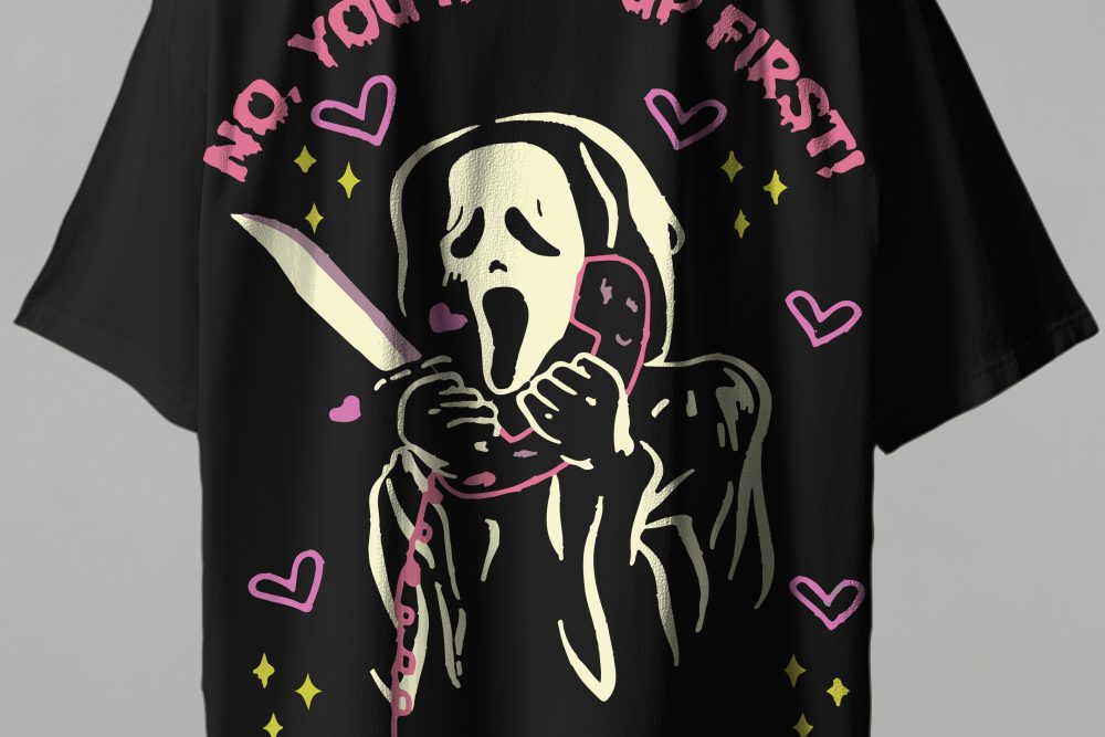 No You Hang Up First Black Printed T-shirt Free Size - Image 3