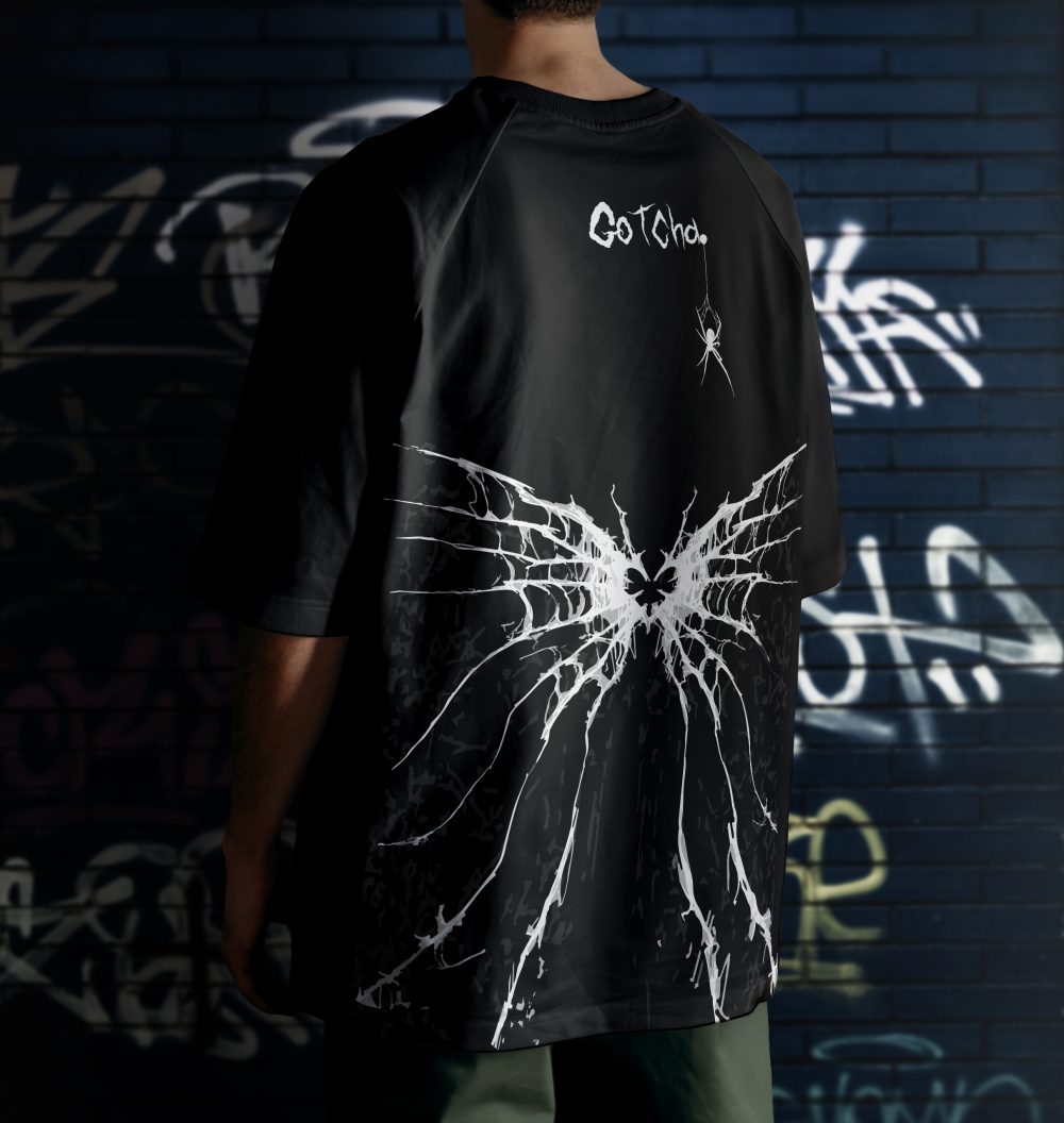 Back Printed Spider Printed Black T-shirt Free Size - Image 3