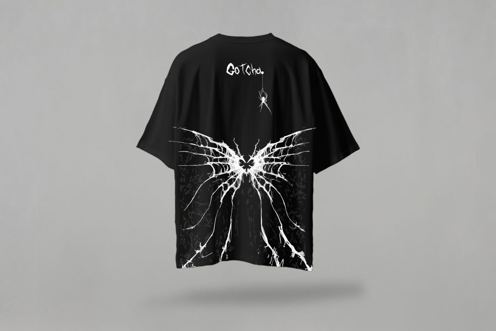 Back Printed Spider Printed Black T-shirt Free Size