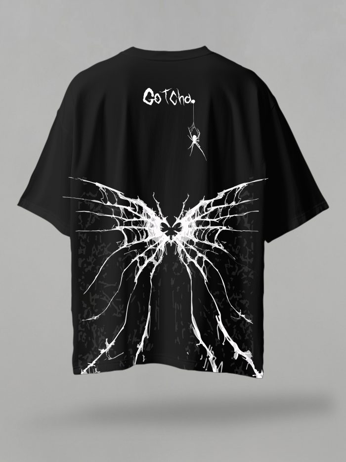 Back Printed Spider Printed Black T-shirt Free Size